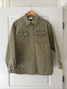 Joie Quilted Utility Jacket in Olive Green